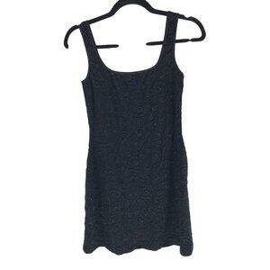 Bebe Moda Vintage Y2K Black Sleeveless Square Neck Mini Dress Beaded Swirl M